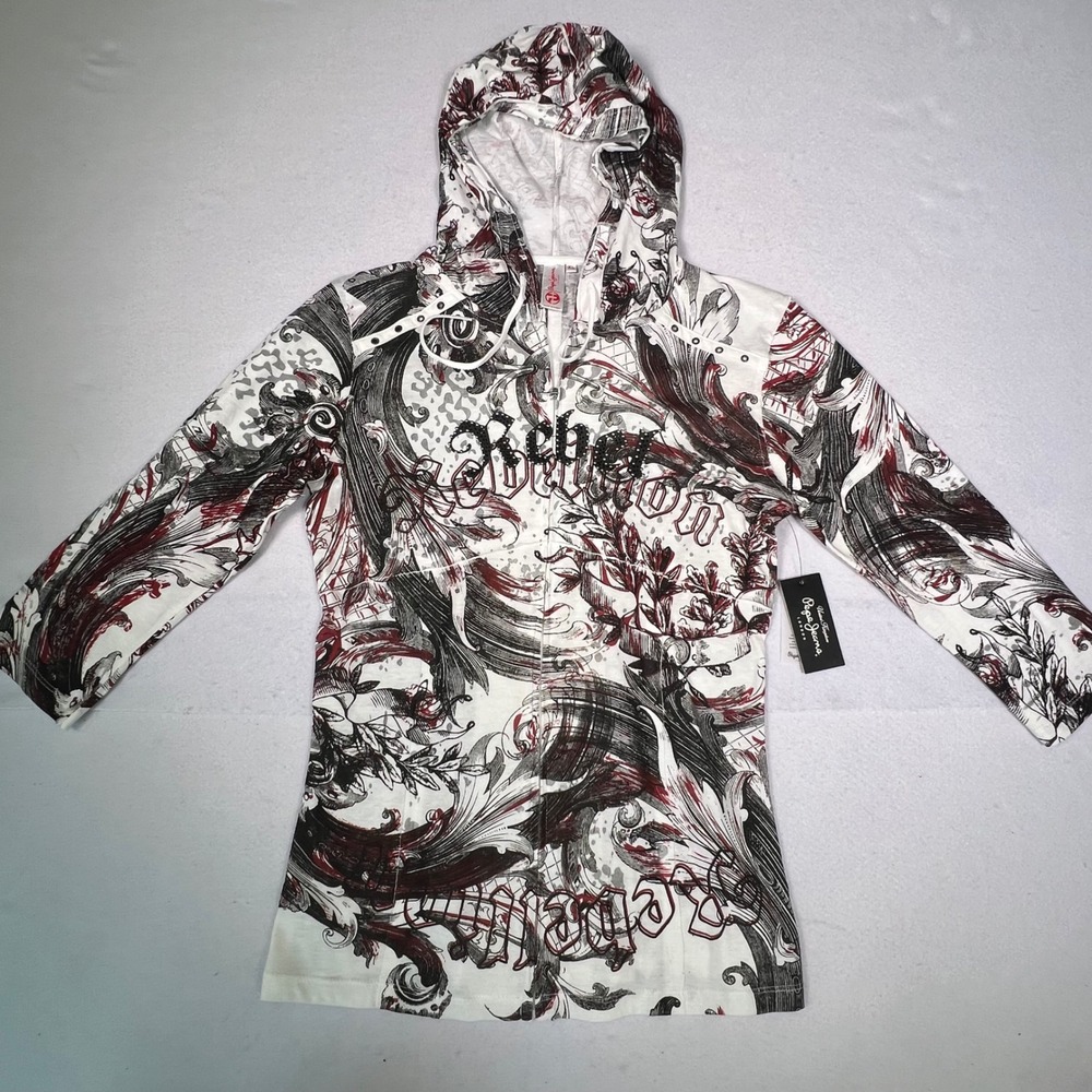 Pepe Jeans London Zip Up Hoodie Womens XL White Red Graphic NWT
